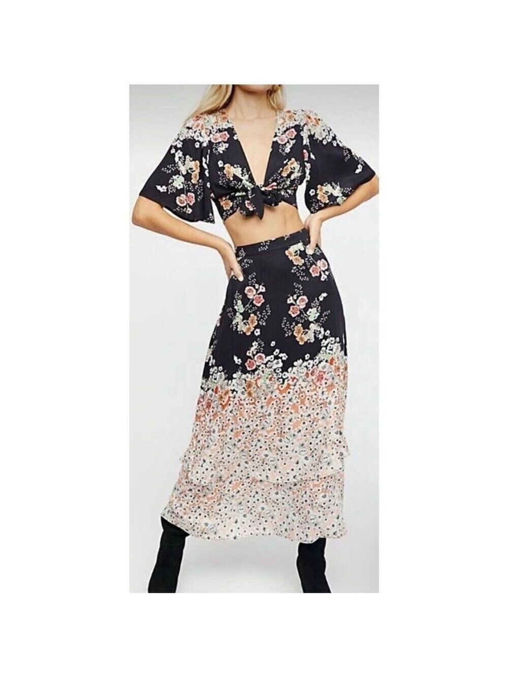 Free People Floral Tie-Front Crop Top Size 0